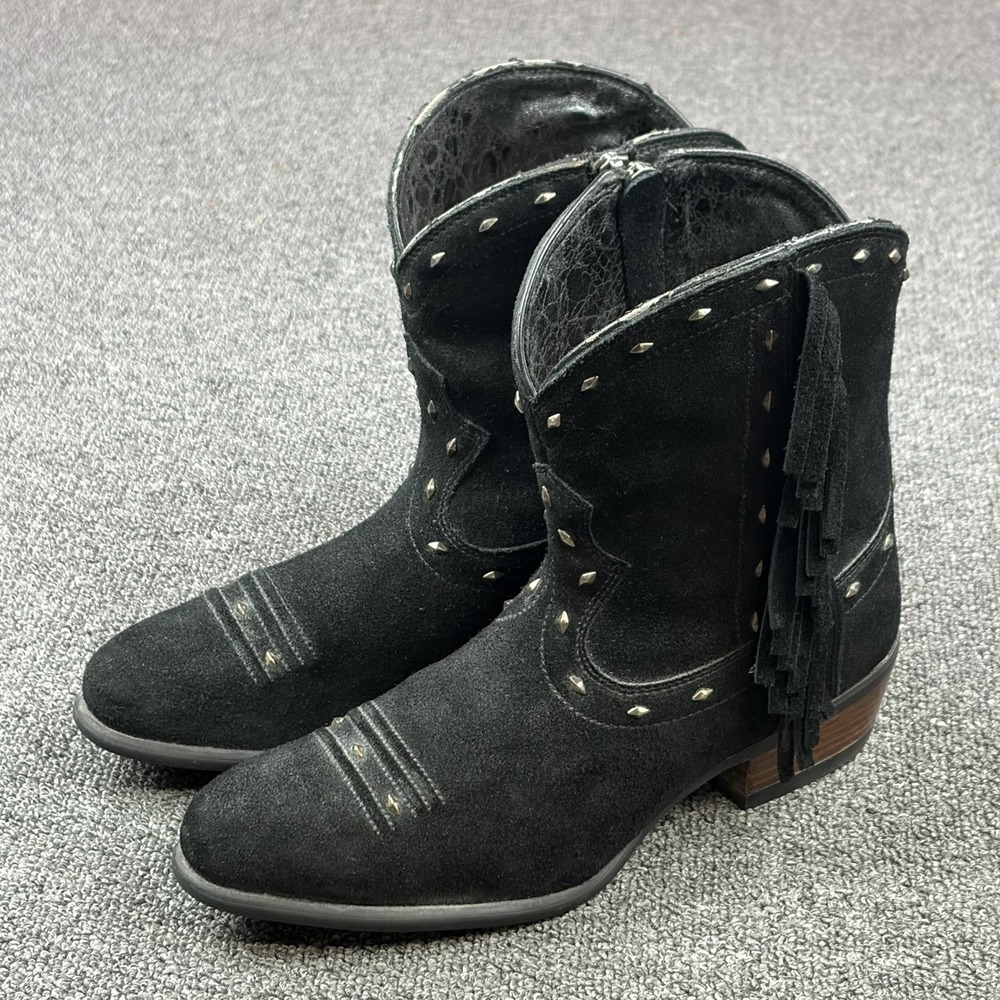 Ariat Women's Sunset Black Suede Fringe Roper Western Cowboy Boots Size 7.5 B